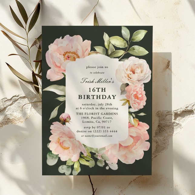 Just Blush Floral 16th Birthday  Invitation (Creator Uploaded)