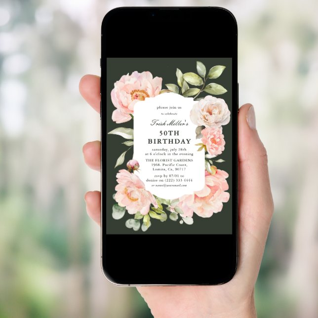 Just Blush Floral 50th Birthday  Invitation (Front Digital)