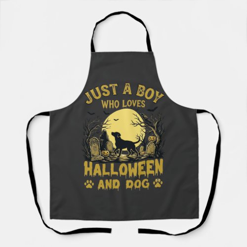 Just Boy Who Loves Halloween Dog Full Moon Apron