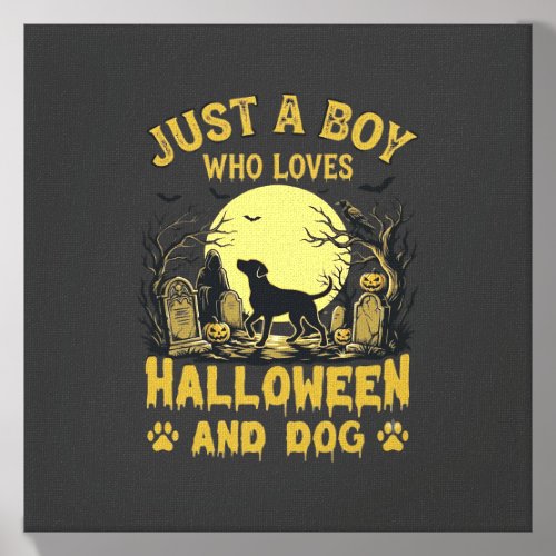 Just Boy Who Loves Halloween Dog Full Moon Canvas Photo Tile