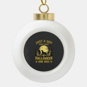 Just Boy Who Loves Halloween Dog Full Moon Ceramic Ball Christmas Ornament