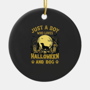 Just Boy Who Loves Halloween Dog Full Moon Ceramic Ornament