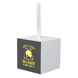 Just Boy Who Loves Halloween Dog Full Moon Cube Ornament