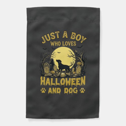 Just Boy Who Loves Halloween Dog Full Moon Garden Flag