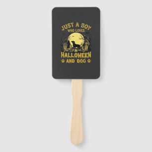 Just Boy Who Loves Halloween Dog Full Moon Hand Fan