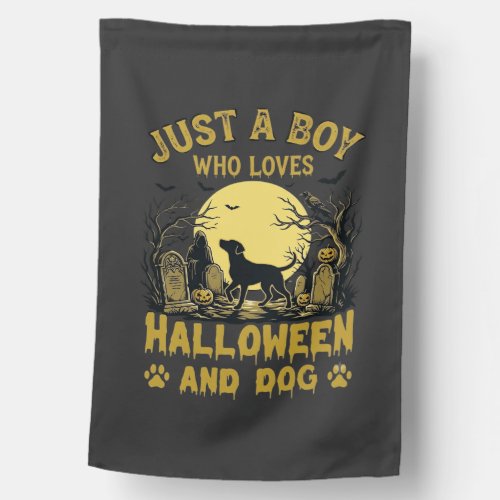 Just Boy Who Loves Halloween Dog Full Moon House Flag