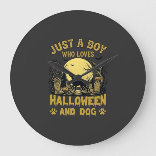 Just Boy Who Loves Halloween Dog Full Moon Large Clock