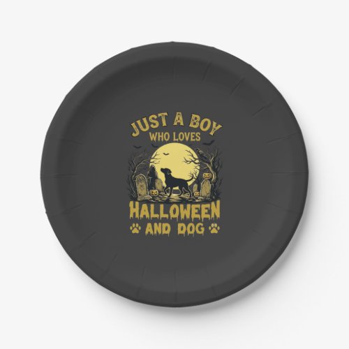 Just Boy Who Loves Halloween Dog Full Moon Paper Plates