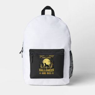 Just Boy Who Loves Halloween Dog Full Moon Printed Backpack