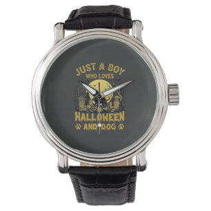 Just Boy Who Loves Halloween Dog Full Moon Watch