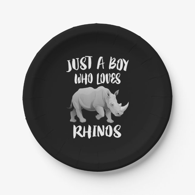 Just Boy Who Loves Rhinos Animal Gift Paper Plates (Front)