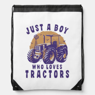 Just Boy Who Loves Tractors Farm Trucks Drawstring Bag