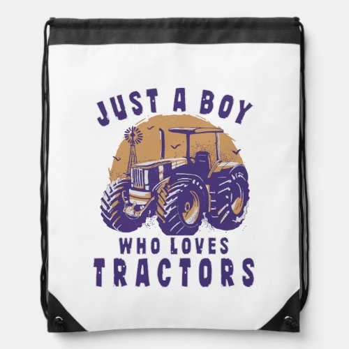 Just Boy Who Loves Tractors Farm Trucks Drawstring Bag