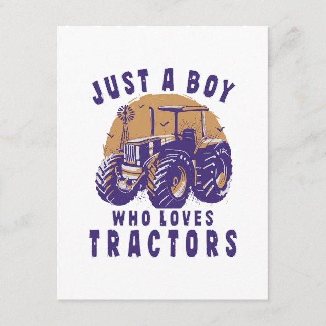 Just Boy Who Loves Tractors Farm Trucks Enclosure Card (Front)