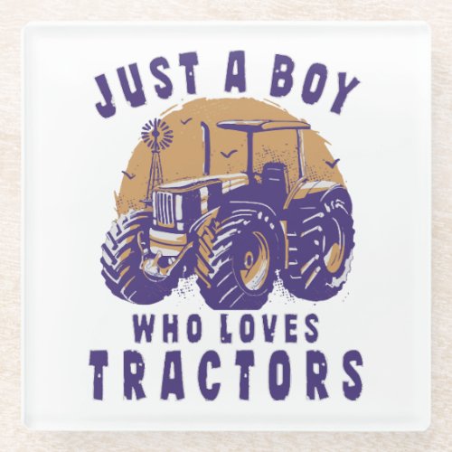 Just Boy Who Loves Tractors Farm Trucks Glass Coaster