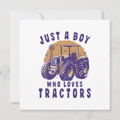 Just Boy Who Loves Tractors Farm Trucks Invitation