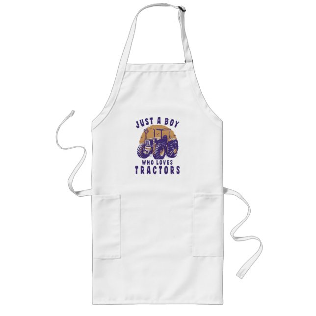 Just Boy Who Loves Tractors Farm Trucks Long Apron (Front)