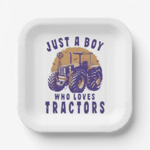 Just Boy Who Loves Tractors Farm Trucks Paper Plates