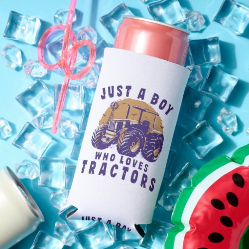 Just Boy Who Loves Tractors Farm Trucks Seltzer Can Cooler