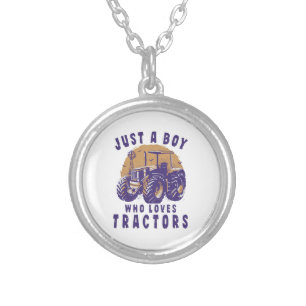 Just Boy Who Loves Tractors Farm Trucks Silver Plated Necklace