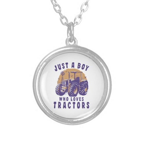 Just Boy Who Loves Tractors Farm Trucks Silver Plated Necklace