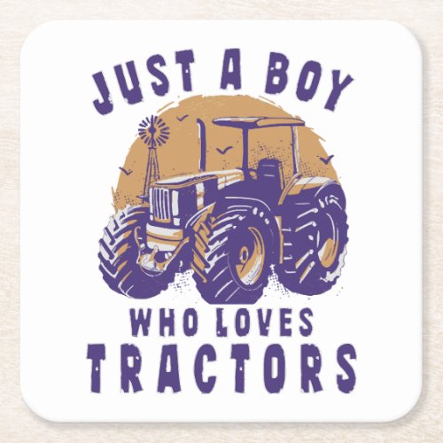 Just Boy Who Loves Tractors Farm Trucks Square Paper Coaster