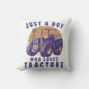 Just Boy Who Loves Tractors Farm Trucks Throw Pillow