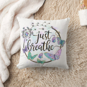 Just Breath Butterflies Dandelions Self Care Yoga Throw Pillow
