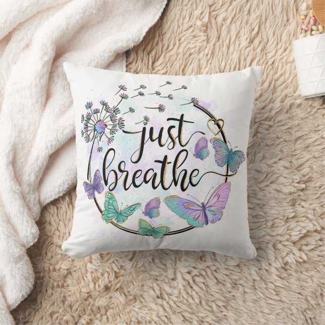 Just Breath Butterflies Dandelions Self Care Yoga  Throw Pillow (Blanket)