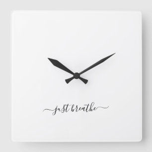 Just breathe black elegant script yoga large clock