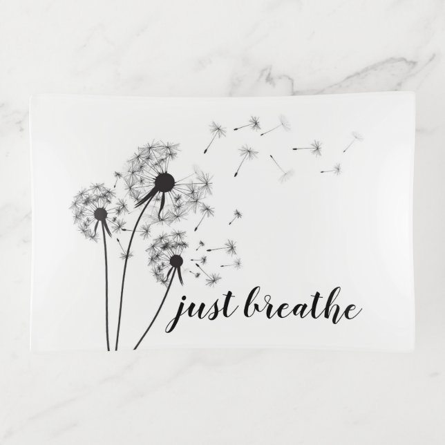 JUST BREATHE Blowing Dandelion Modern Trinket Tray (Front)
