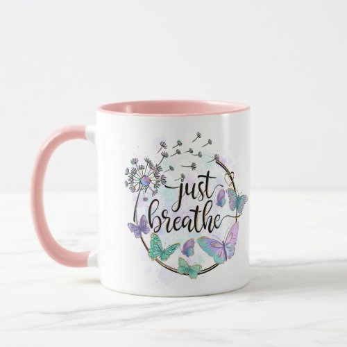 Just Breathe Butterflies Dandelion Self Care Yoga Mug