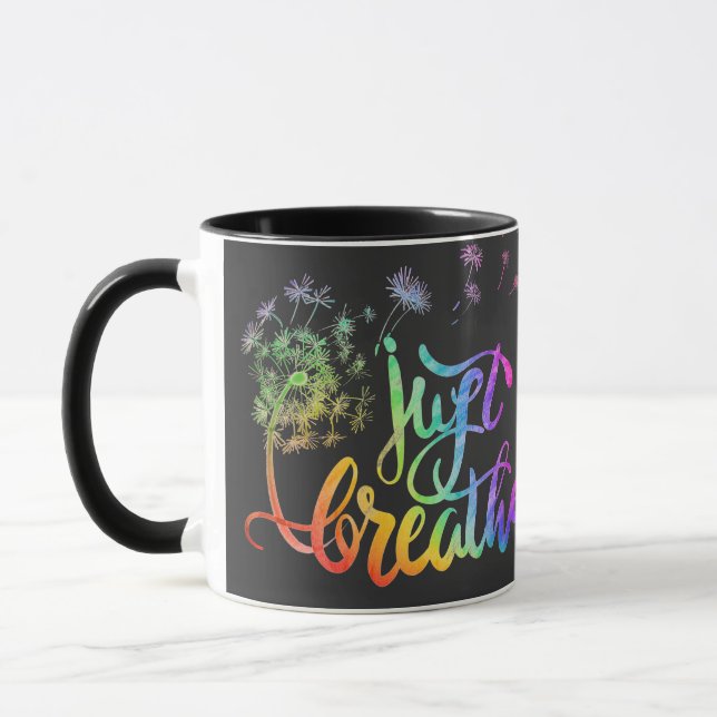Just breathe |  dandelion blowing in the wind  mug (Left)