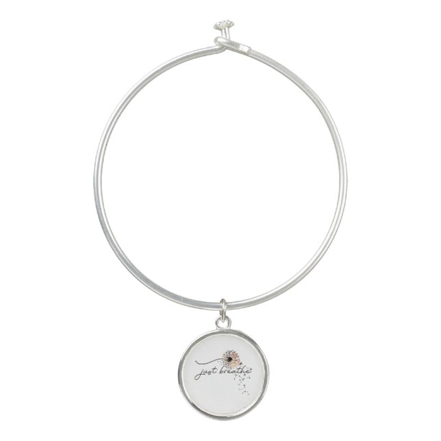 Just Breathe Dandelion Butterfly Inspiration Yoga Bangle Bracelet (Front)