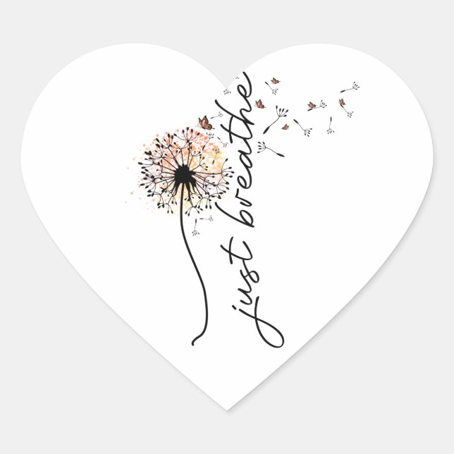 Just Breathe Dandelion Butterfly Inspiration Yoga Heart Sticker (Front)