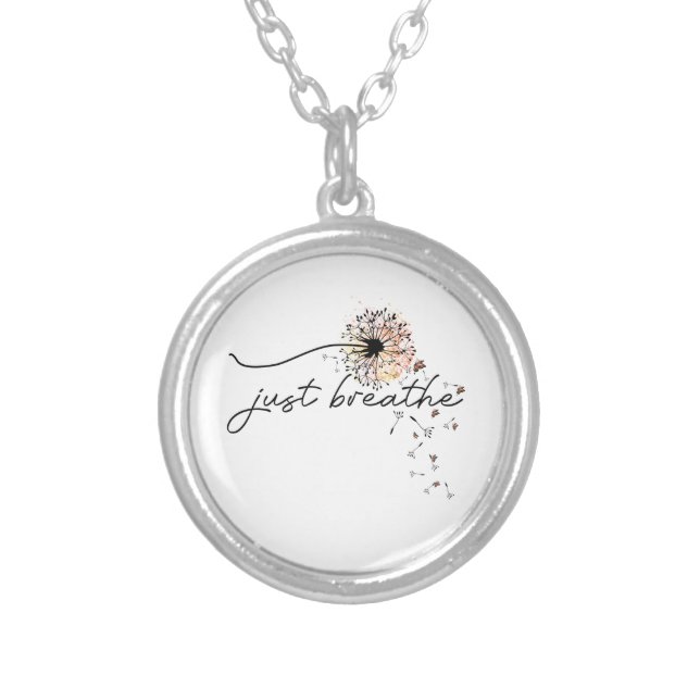 Just Breathe Dandelion Butterfly Inspiration Yoga  Silver Plated Necklace (Front)