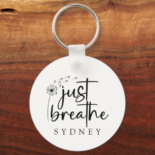 Just Breathe Dandelion Custom Name Keychain