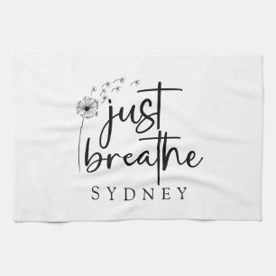 Just Breathe Dandelion Custom Name Kitchen Towel
