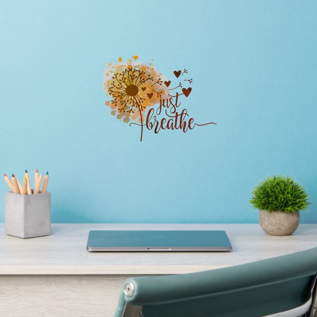 Just Breathe Dandelion Hearts Encouragement Yoga  Wall Decal (Home Office 2)