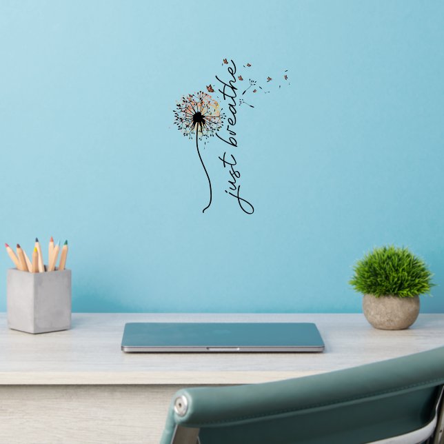 Just Breathe Dandelion Self Care Inspiration Yoga Wall Decal (Home Office 2)