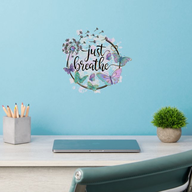 Just Breathe Dandelion Self Care Inspiration Yoga  Wall Decal (Home Office 2)