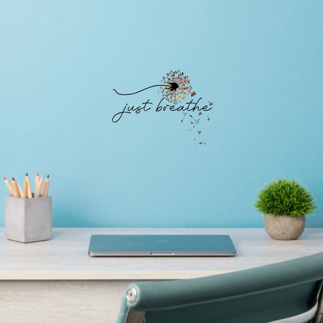 Just Breathe Dandelion Self Care Inspiration Yoga  Wall Decal (Home Office 2)