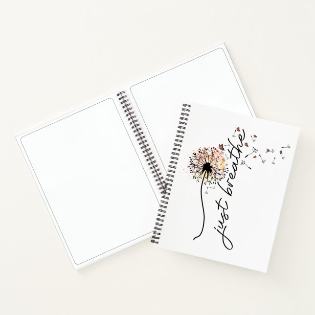 Just Breathe Dandelion Self Care Motivational Notebook (Inside)