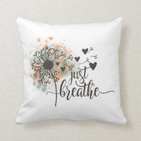 Just Breathe Dandelion with Hearts Yoga Encourage Throw Pillow