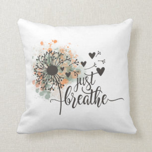 Just Breathe Dandelion with Hearts Yoga Encourage Throw Pillow