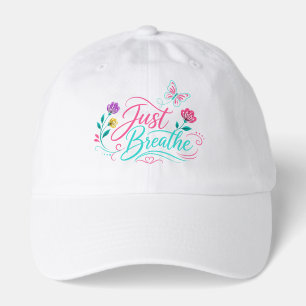 Just Breathe Floral Butterfly Inspirational Quote Hat