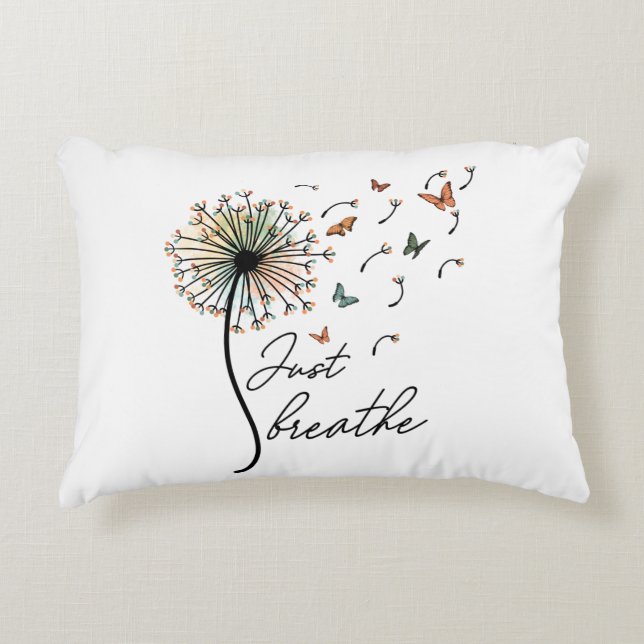 Just Breathe flower and Butterfly  throw pillow (Front)