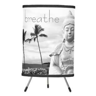 “Just Breathe” Hawaii Buddha Black & White Photo Tripod Lamp