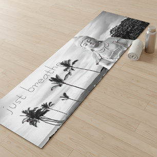 Just Breathe Hawaii Buddha Bold Black White Photo Yoga Mat