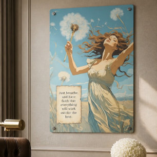 Just Breathe Inspirational AI Generated Dandelion Metal Print
